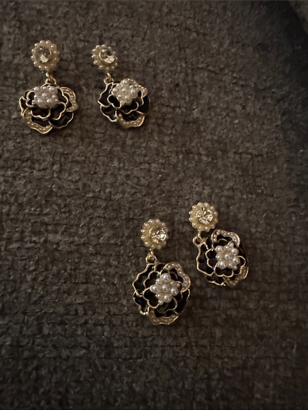 Source Unknown Gold and Black Pearl Cluster Floral Drop Earrings - Women Jewelry